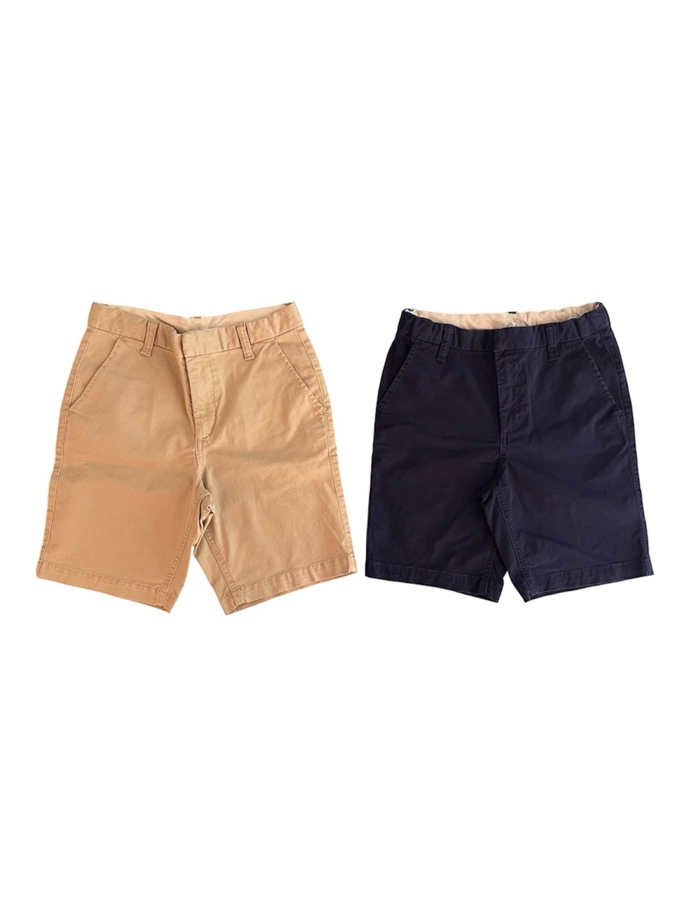 GAP KIDS Boys Flat-Front Shorts Beige and Navy Size 12, 90% Regenerative Cotton